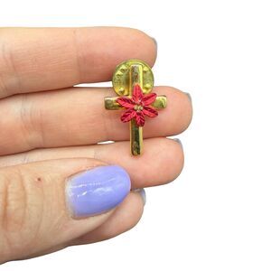 Vintage Jewelry Cross with Poinsettia Pin Cross brooch religious jewelry